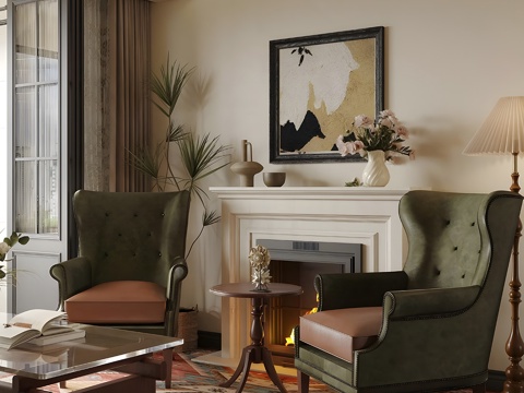 French Home Living Room Middle Ancient Living Room Single Sofa Fireplace