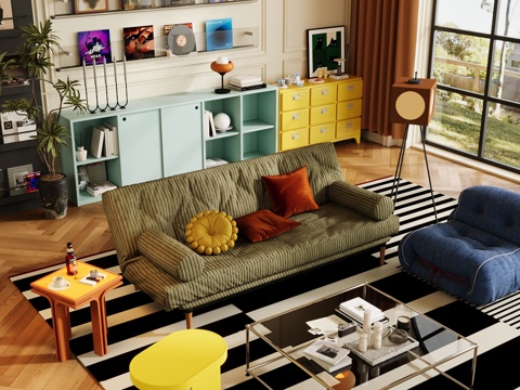Modern Home Living Room Bauhaus Living Room Memphis Living Room Retro Style Living Room Dopamine Living Room