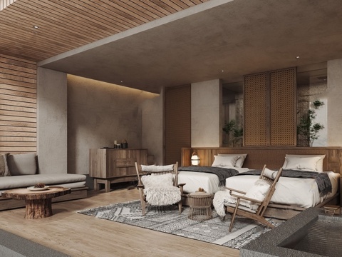 Quiet Homestay Double Room Sofa Lounge Chair Combination Wall Room