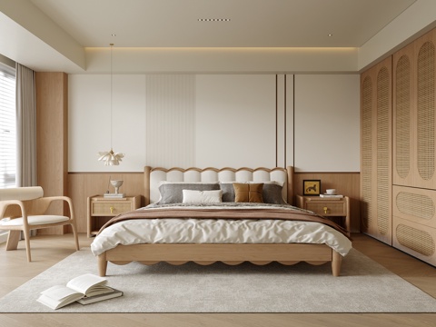 Modern Bedroom Double Bed Bedside Cabinet