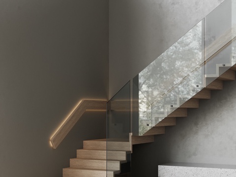 Modern minimalist glass handrail staircase