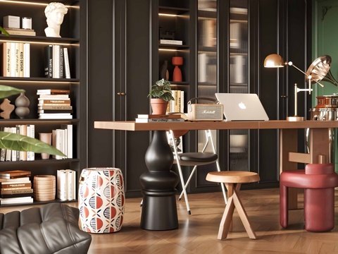 Retro Middle Ancient Study Retro Style Study Living Room Study Open Style Study Mid-century Style Study