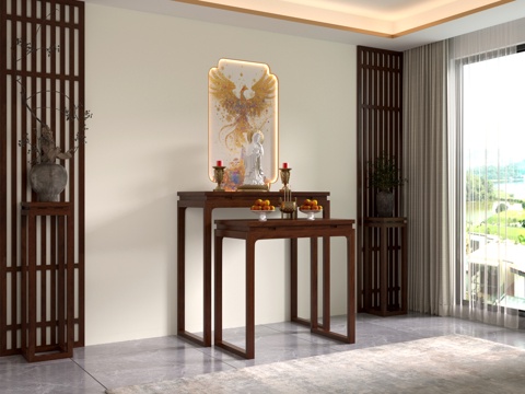 Neo-Chinese Style solid wood shrine shrine entrance offering table incense table nave flower stand background