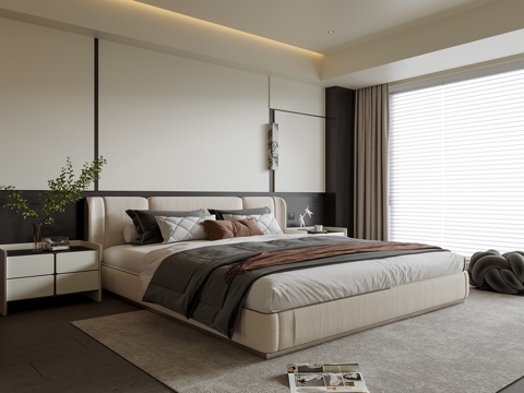 Modern Bedroom Double Bed Bedside Cabinet