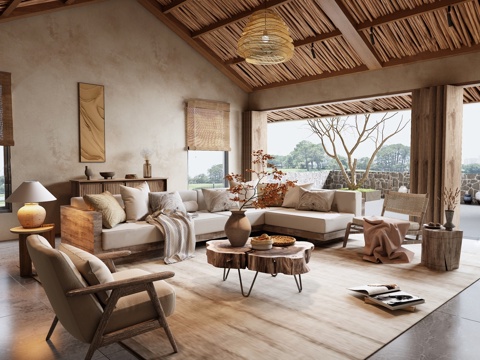 Quiet Wind Homestay Lobby Homestay Living Room Multi-Person Sofa Double Sofa
