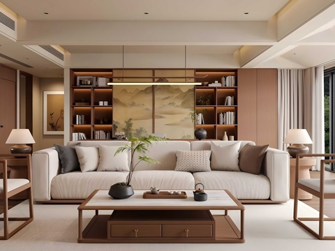 New Chinese Zen Home Living Room Song Style Aesthetics Living Room Chinese Style Large Flat Floor Living Room Song Style Living Room