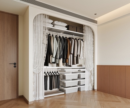 Modern Metal Wardrobe Metal Hanger Metal Cloakroom Gauze Curtain Hollow Lace Gauze Curtain