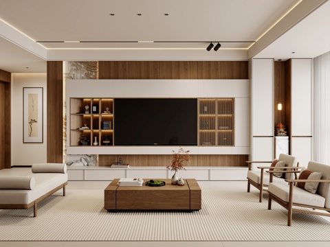 Song Style Aesthetics Living Room Song Style Aesthetics TV Wall Cabinet TV Background Wall Balcony Cabinet Integrated
