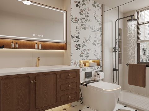 Mid-century Style Toilet Bathroom Cabinet Toilet Shower
