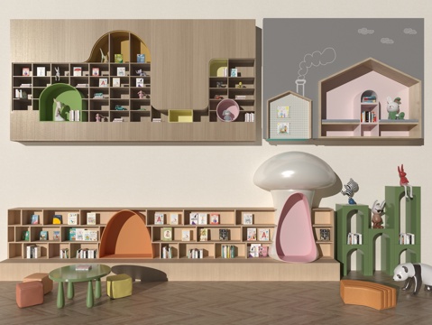 Kindergarten Desk Bookshelf Kindergarten Bookcase Reading Room