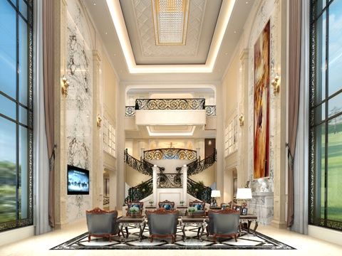 European-style villa lobby European-style living room European-style railings European-style table and chair combination