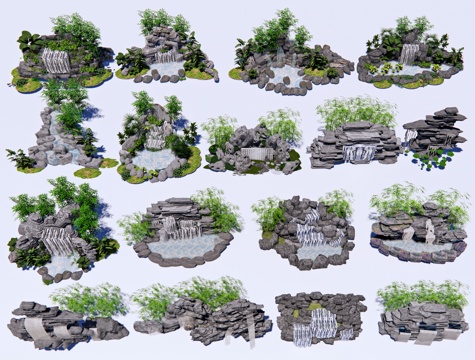 Chinese-style rockery rockery rockery stone rockery flowing water features falling waterscape courtyard overlapping waterfall