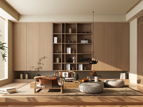 New Chinese Tea Room Tatami Tea Room Tea Table and Chair Combination Solid Wood Tea Cabinet