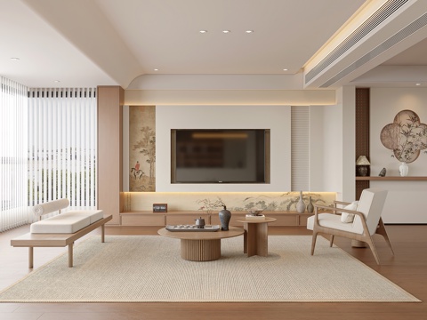 Song Style Living Room Neo-Chinese Style Living Room TV Wall Song Style Living&Dining Room Japanese Style Living Room