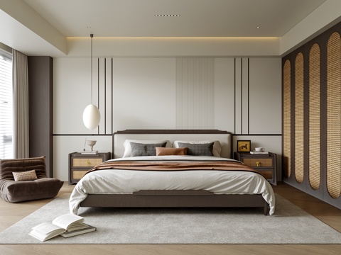 Modern Bedroom Double Bed Bedside Cabinet Wardrobe