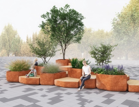 Modern outdoor shape combination landscape flower box seat