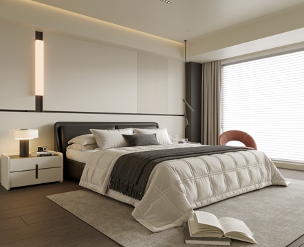 Modern Bedroom Double Bed Bedside Cabinet