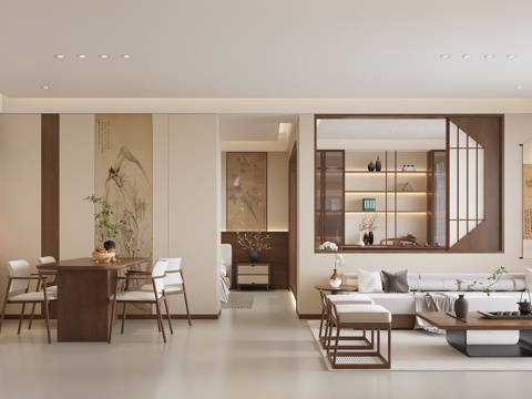 Neo-Chinese Style Song Living&Dining Room Song Aesthetic Guest DiningRoom Zen Guest Restaurant