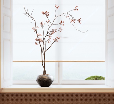 Potted plants made old vase modern vase dried branches