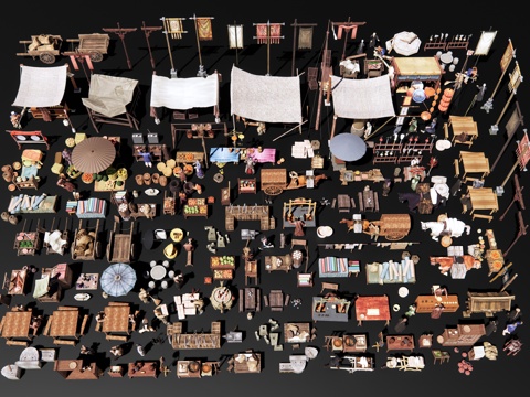 Chinese Commercial Street Market Sketches Antique Characters Shops Traders Farmers Market Booth Shops