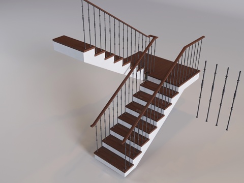 Wrought Iron Stair Guardrail Handrail Solid Wood Stair Steps Neo-Chinese Style Corner Stair
