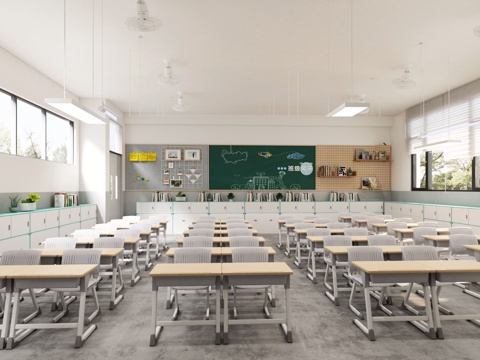 Ordinary Classroom Students Desks and Chairs Ordinary Classroom in Primary and Secondary Schools