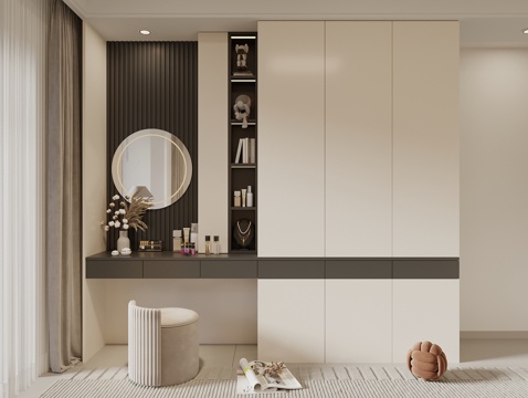 Modern Cream Style Dresser Wardrobe Dresser Cosmetic Combo