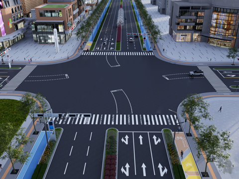 Modern road intersection traffic flow line