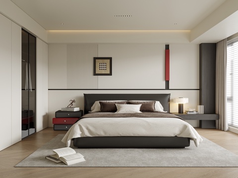 Modern Bedroom Double Bed Bedside Cabinet