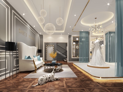 Nordic Wedding Photography Building Chandelier Luxury Sofa Wedding Model Dalmatians