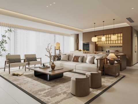 Zen Neo-Chinese Style Home Living Room Song Dynasty Aesthetics Living Room Furniture Sofa Coffee Table Combination Island Table Dining Table