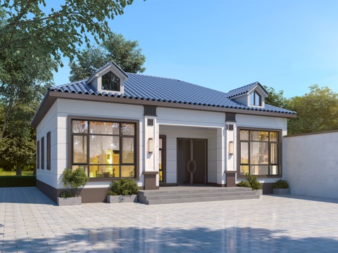 New Chinese-style Villa Self-built Villa Single-family Villa Appearance Tiger Window