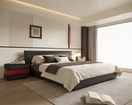 Modern Bedroom Double Bed Bedside Cabinet