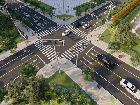 Modern Road Crossroads Two-lane