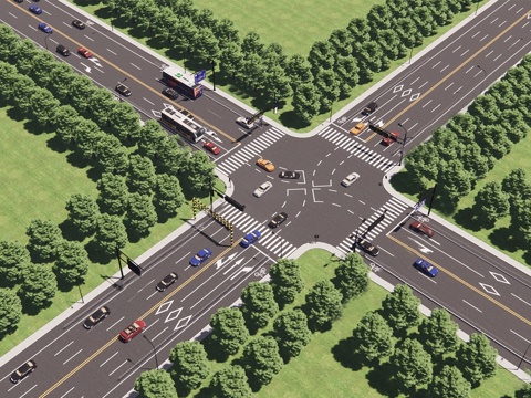 Modern Municipal Road Landscape Urban Highway Crossroads