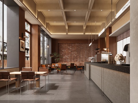 Log Cafe Coffee Table and Chair Milk Tea Shop Coffee Shop Operator Cashier Front Desk Coffee Shop