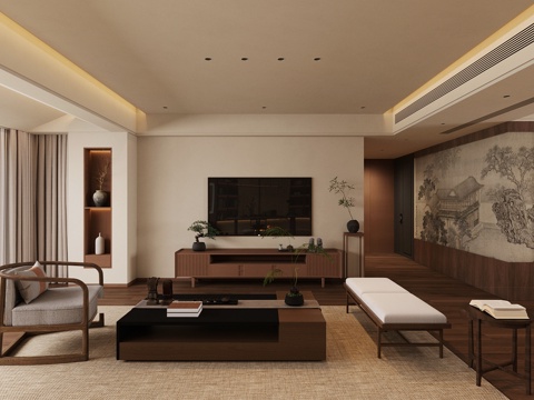 New Chinese Zen Home Living Room Chinese Living Room Wall Song Aesthetics Living Room Chinese Sofa Chair