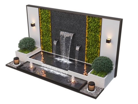 Modern courtyard waterscape waterscape wall stacked water landscape plant fish pond