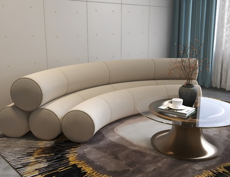 Cream Nordic Curved Sofa Nordic Curved Sofa Round Coffee Table Heterosexual Sofa