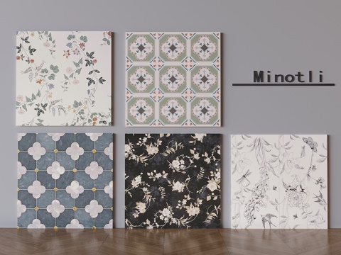 French Retro Plant Tile Cream Patchwork Floor Tile Tile