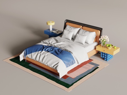 Modern Dopamine Double Bed Bedside Cabinet