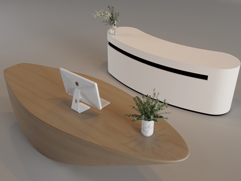 Nordic Cream Cashier Bar Reception Desk Curved Solid Wood Counter
