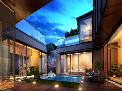 Modern Clubhouse Atrium View Inner Courtyard