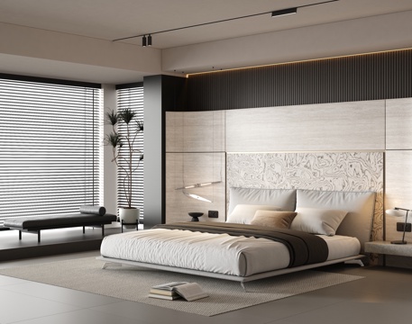 Italian-style simple master bedroom with bay window bedroom black and white gray bedroom