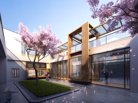 Modern Clubhouse Atrium View Inner Courtyard