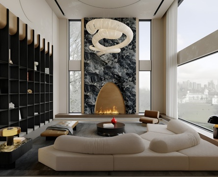 Modern Italian Style Villa Living Room Villa Living Room No Main Light Italian Style Affordable Luxury Style Fireplace