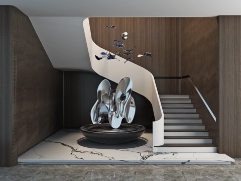 Sculpture Landscape of Art Display Handrail Device in Stairwell