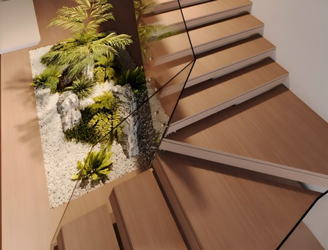 Modern Log Staircase Modern Suspension Log Glass Room