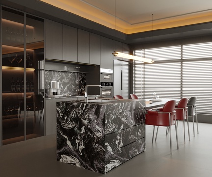 Modern DiningRoom Island Table and Chair Wine Cabinet Sideboard