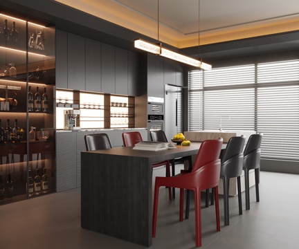Modern Island DiningRoom Sideboard Dining Table and Chair Wine Cabinet
